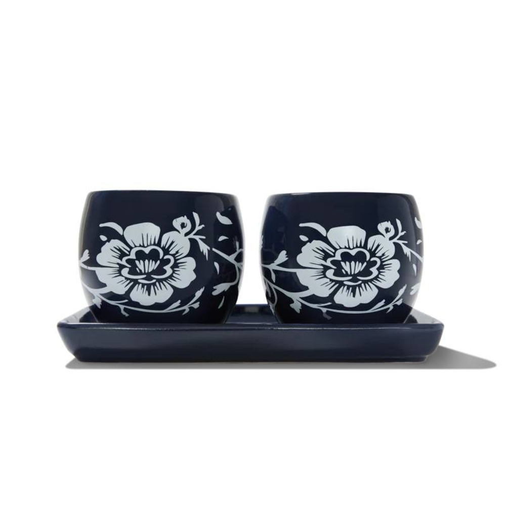 Summer & Rose Ceramic Planters Set of 2 Navy‎ Blue White Floral SUM-HO-215 NEW